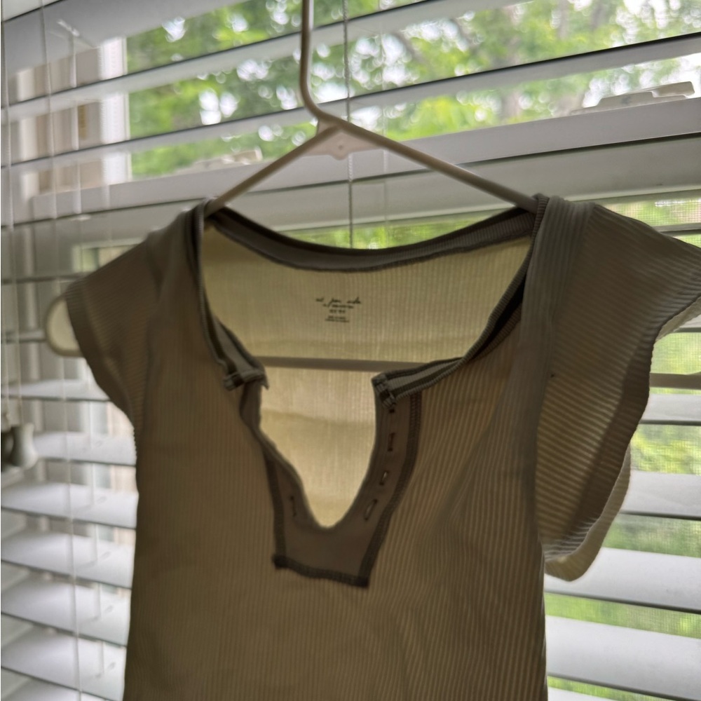 Urban Outfitters Green Polo Collar Blouse with Cut Out Cap Sleeves